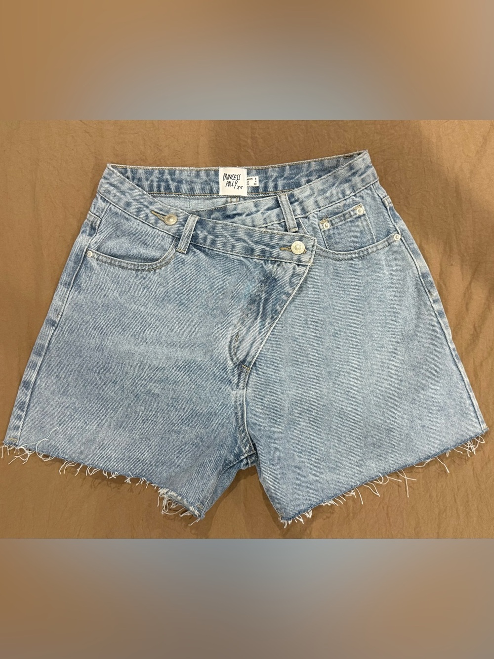 Princess Polly Light Blue Asymmetric Waist Denim Shorts